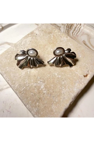 nesdesign Çelik İncili Yaprak Model Gümüş Küpe ürün görseli 1