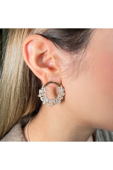 nesdesign Baget Taşlı Halka Küpe ürün görseli 1