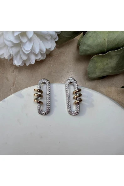 nesdesign Taşlı Gold Yay Detaylı Küpe - Resim 2