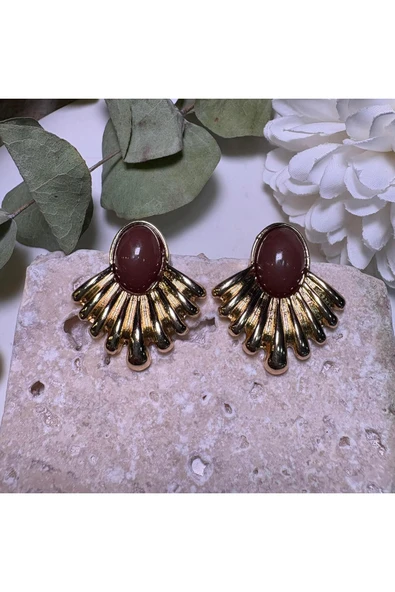 nesdesign Kahve Minimal Gold Vintage Küpe ürün görseli 1