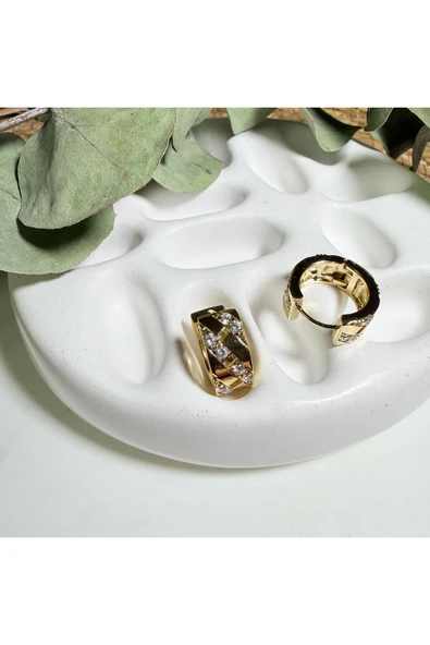 nesdesign 14K Özel Seri Sıra Zirkon Taşlı Zarif Küpe - Resim 2