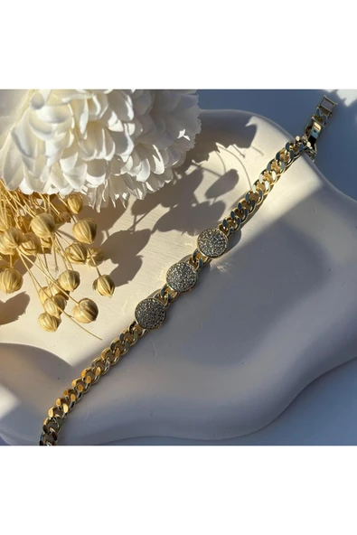 nesdesign 14K Özel Seri Yuvarlak Taşlı Zincir Bileklik (17+2 cm) ürün görseli 1