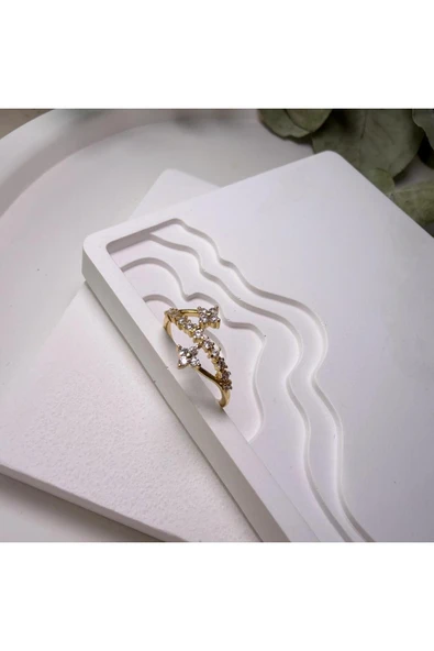 nesdesign İki Çiçekli Zarif Taşlı Ayarlanabilir Yüzük - Resim 2