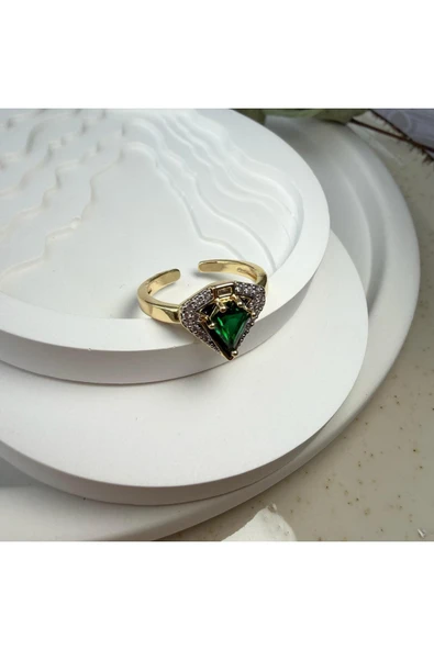 nesdesign Yeşil Üçgen Kesim Yüzük - Resim 2