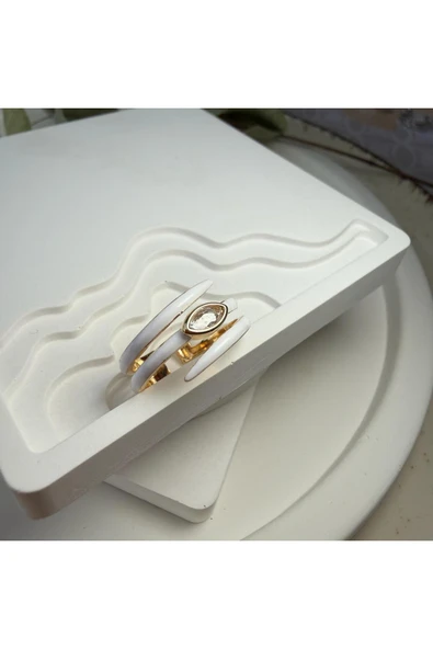 nesdesign Beyaz Üç Sıra Zarif Ayarlanabilir Yüzük - Resim 2