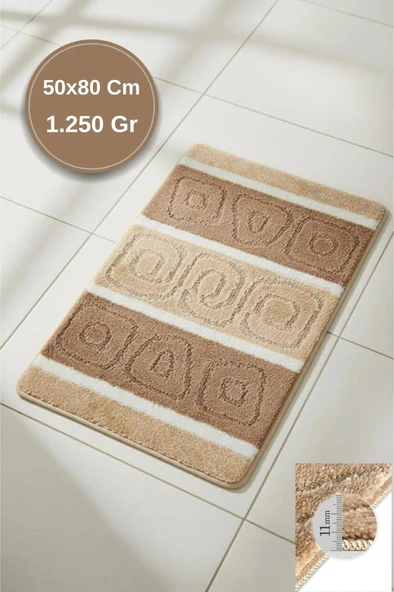 Lüks Kaymaz Taban 50x80 cm Banyo Halısı/Paspası Wb - 11 mm Kalın %100 Polipropilen - Resim 2