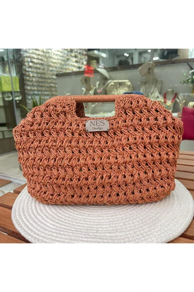 nesdesign Kiremit Simli Hasır Clutch Çanta ürün görseli 1