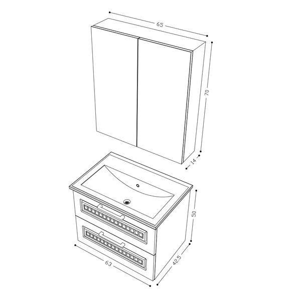 Teta Home Floransa 65 cm MDF Gövde Membran Kapak Banyo Dolabı Seti  Antrasit-Beyaz - Resim 3