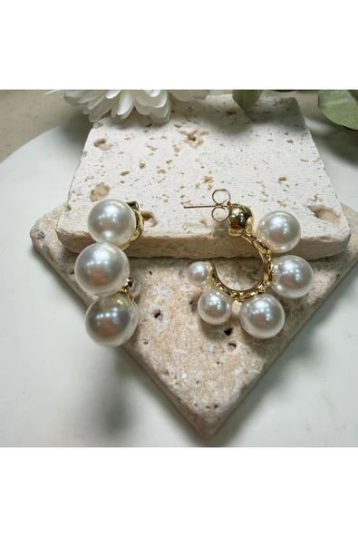 nesdesign Altın Kaplama İncili Halka Küpe ürün görseli 1