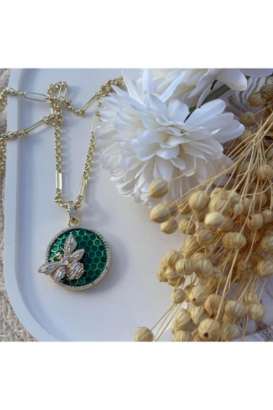 nesdesign Yeşil Yuvarlak Arı Petek Kolye (55 cm) ürün görseli 1