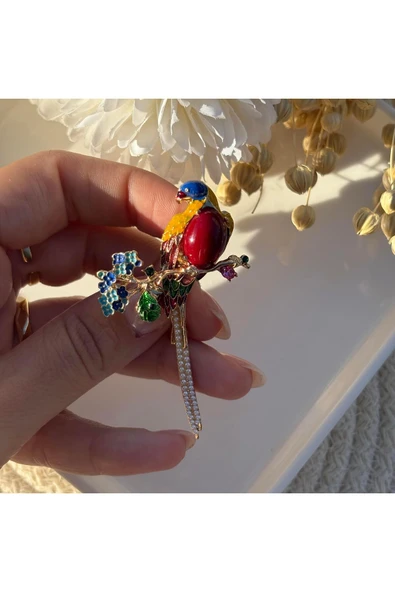 nesdesign Kırmızı Gövdeli Papağan Broş ürün görseli 1