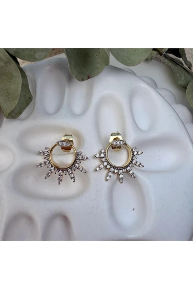 nesdesign Altın Kaplama Taşlı Daire Küpe - Resim 2