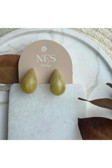 nesdesign Mermer Görünümlü Koyu Sarı Damla Küpe ürün görseli 1