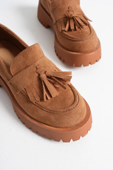 Anim Kadın Günlük Taba Süet Loafer Ayakkabı - Resim 4