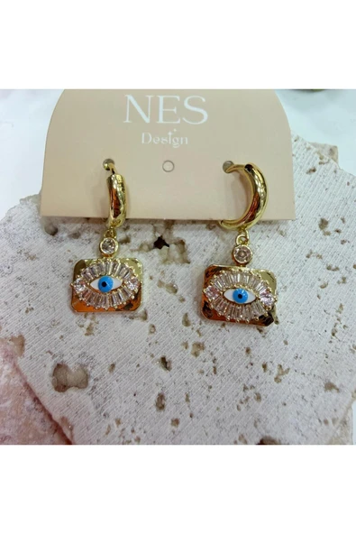 nesdesign Dikdörtgen Plaka Üzeri Baget Taşlı Göz Küpe ürün görseli 1