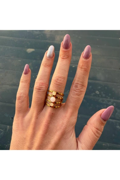 nesdesign Çelik Üç Pembe Taşlı Ayarlanabilir Yüzük ürün görseli 1