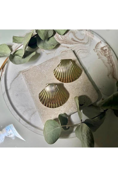 nesdesign Çelik Deniz Kabuğu Küpe (Gold) ürün görseli 1