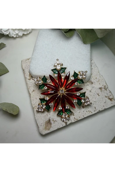 nesdesign Kırmızı Yeşil Kar Tanesi Broş ürün görseli 1