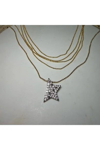 nesdesign Tek Klipse Çoklu Zincir Yarı Yıldızlı Kolye ürün görseli 1