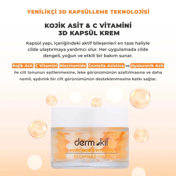 Dermokil Kojik Asit C Vitamini Leke Karşıtı Canlandırıcı 3D Kapsül Krem 50 ml - Resim 3