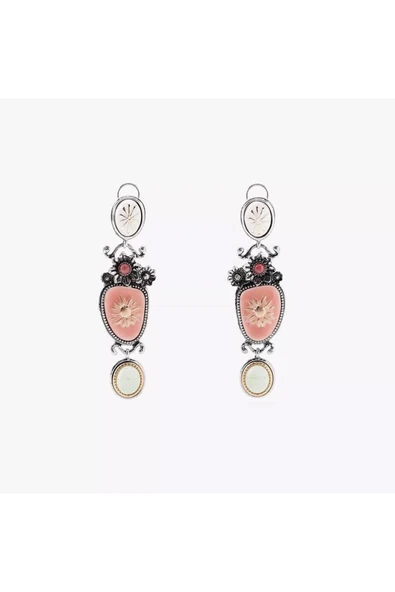 nesdesign Pastel Renkli Çiçek Detaylı Vintage ZR Model Küpe - Resim 3