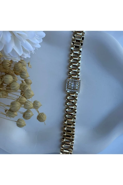 nesdesign 14K Özel Seri Baget Taşlı Kalın Zincir Bileklik (17+2 cm) ürün görseli 1