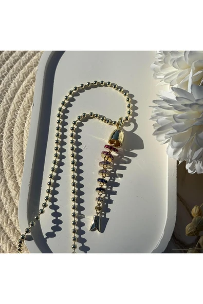 nesdesign Altın Kaplama Renkli Gövde Balık Kolye (58 cm) - Resim 2