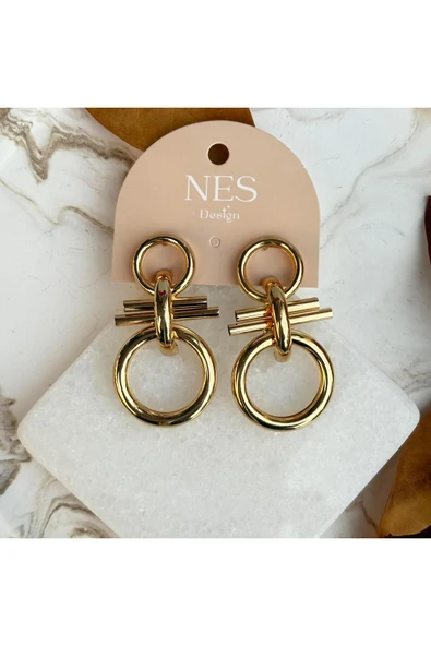nesdesign Çift Halka Gold Tasarım Küpe ürün görseli 1