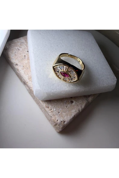 nesdesign Pembe Zirkon Taşlı Gold Göz Yüzük - Resim 2