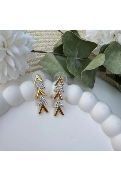 nesdesign Kılçık Model İki Renk Taşlı Sallantılı Küpe - Resim 2