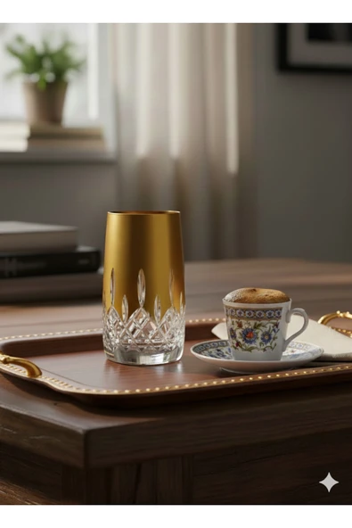 Bohemia kristal kahve yanı su bardağı Altın Yaldızlı 150 cc 6 adet - Resim 3