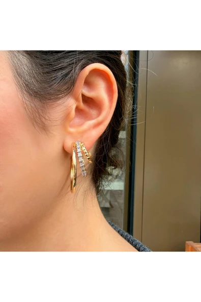 nesdesign Üç Halka Görünümlü Taşlı Zarif Küpe ürün görseli 1