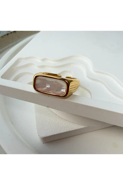 nesdesign Çelik Dikdörtgen Sedefli Ayarlanabilir Yüzük - Resim 2