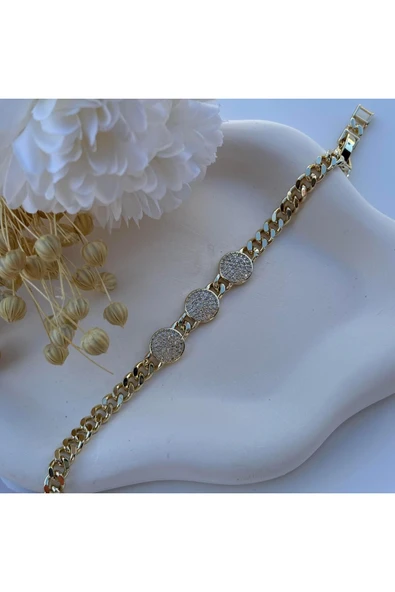 nesdesign 14K Özel Seri Yuvarlak Taşlı Zincir Bileklik (17+2 cm) - Resim 2