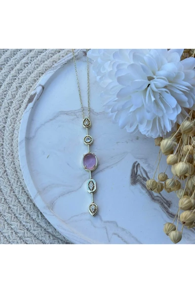 nesdesign Pembe Taşlı Y Kolye (50 cm) ürün görseli 1