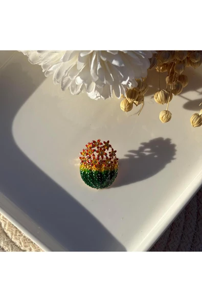 nesdesign Yeşil Saksılı Turuncu Çiçek Broş ürün görseli 1