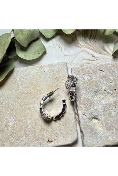 nesdesign Çelik Taşlı Yılan Küpe (Gümüş) - Resim 2