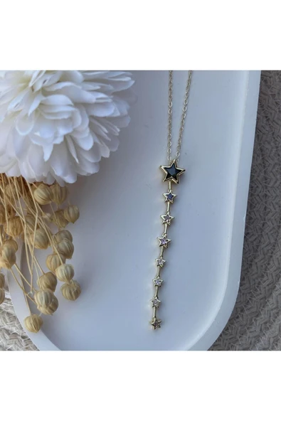 nesdesign Çelik Renkli Yıldız Taşlı Y Kolye (50 cm) ürün görseli 1