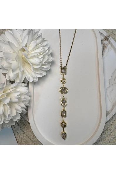 nesdesign Çelik Beyaz Taşlı Y Kolye (47 cm) ürün görseli 1