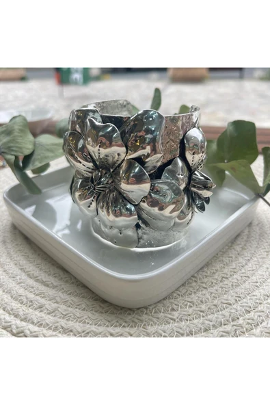 nesdesign ZR Çiçek Desenli Gümüş Renk Bileklik - Resim 3