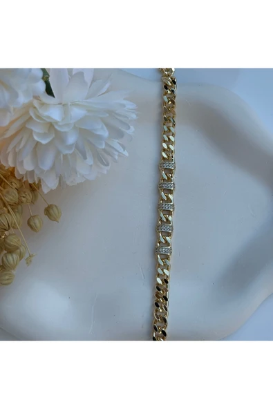 nesdesign 14K Özel Seri Ortası Taş Detaylı Zincir Bileklik (19 cm) ürün görseli 1