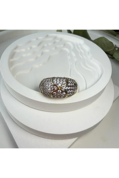 nesdesign Gri Tırnaklı Gold Çizgi Detaylı Bombeli Ayarlanabilir Yüzük ürün görseli 1