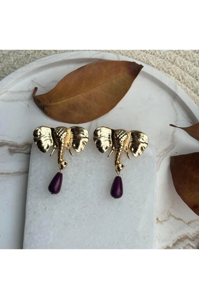 nesdesign Mor Boncuk Sallantılı Gold Fil Küpe ürün görseli 1