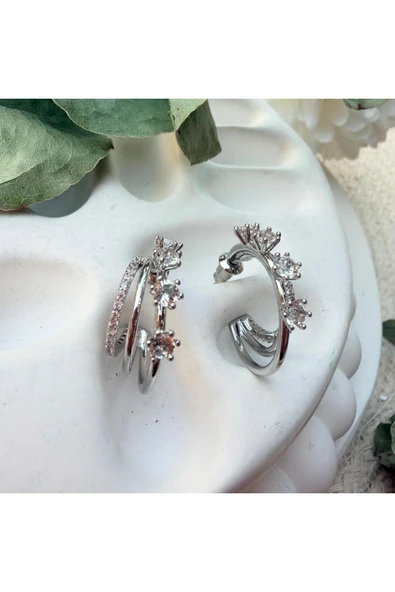 nesdesign Üçlü C Model Taşlı Zarif Küpe - Resim 2