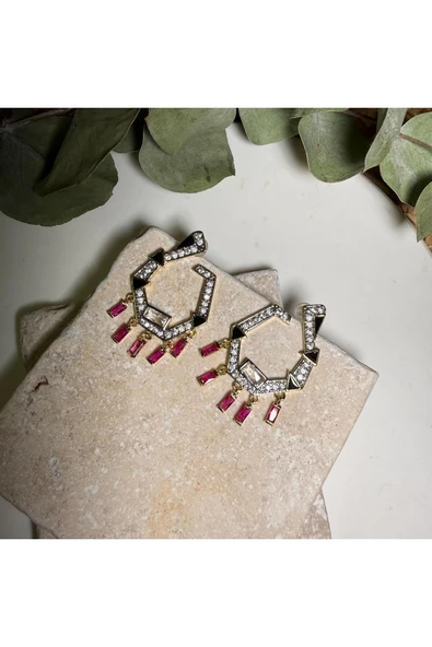 nesdesign Pembe Taşlı Geometrik Küpe ürün görseli 1