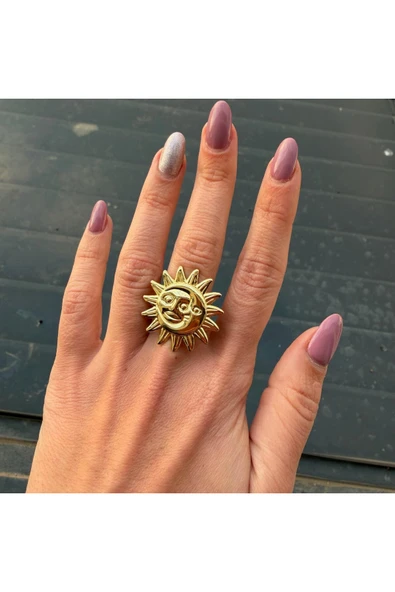 nesdesign Çelik Güneş Ay Büyük Ayarlanabilir Yüzük ürün görseli 1