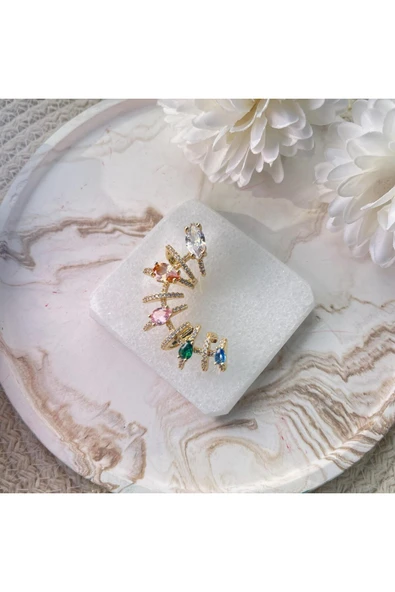 nesdesign Çok Renkli Taşlı Şık Kıkırdak Küpe ürün görseli 1