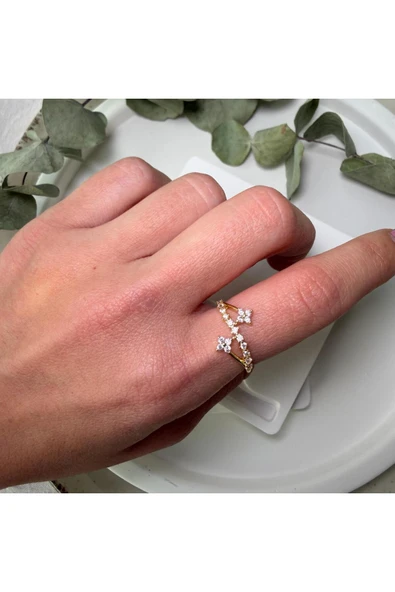 nesdesign İki Çiçekli Zarif Taşlı Ayarlanabilir Yüzük ürün görseli 1