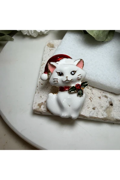 nesdesign Yılbaşı Şapkalı Kedi Broş ürün görseli 1