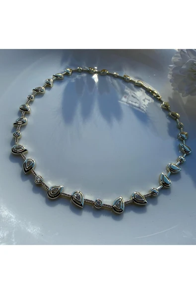 nesdesign 14K Altın Kaplama Damla Çerçeveli Zirkon Taş Kolye (45 cm) ürün görseli 1